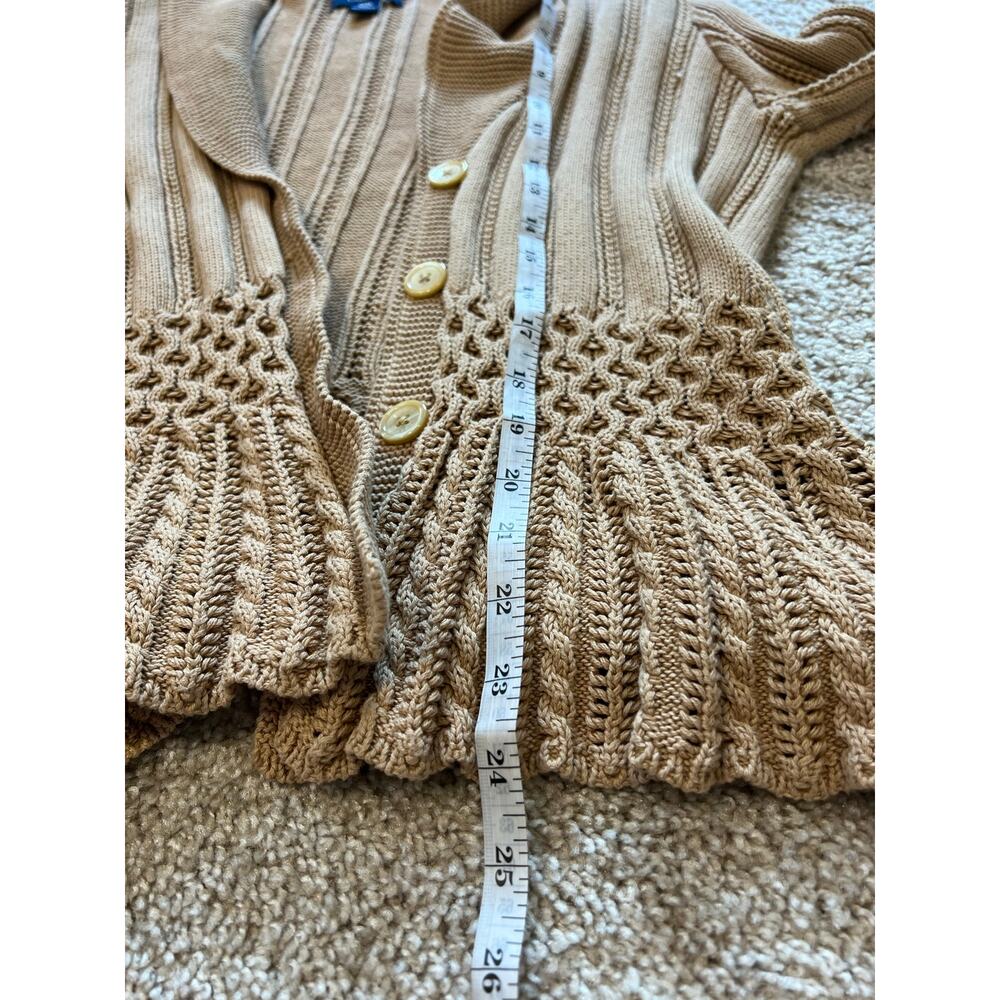 Chaps Cotton Collar Cable Knit Cardigan Petite XL Cottagecore Coastal Tan - Picture 5 of 6